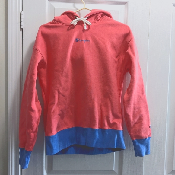 Women's Champion Reverse Weave Hoodie in Coral and Periwinkle - Picture 1 of 8